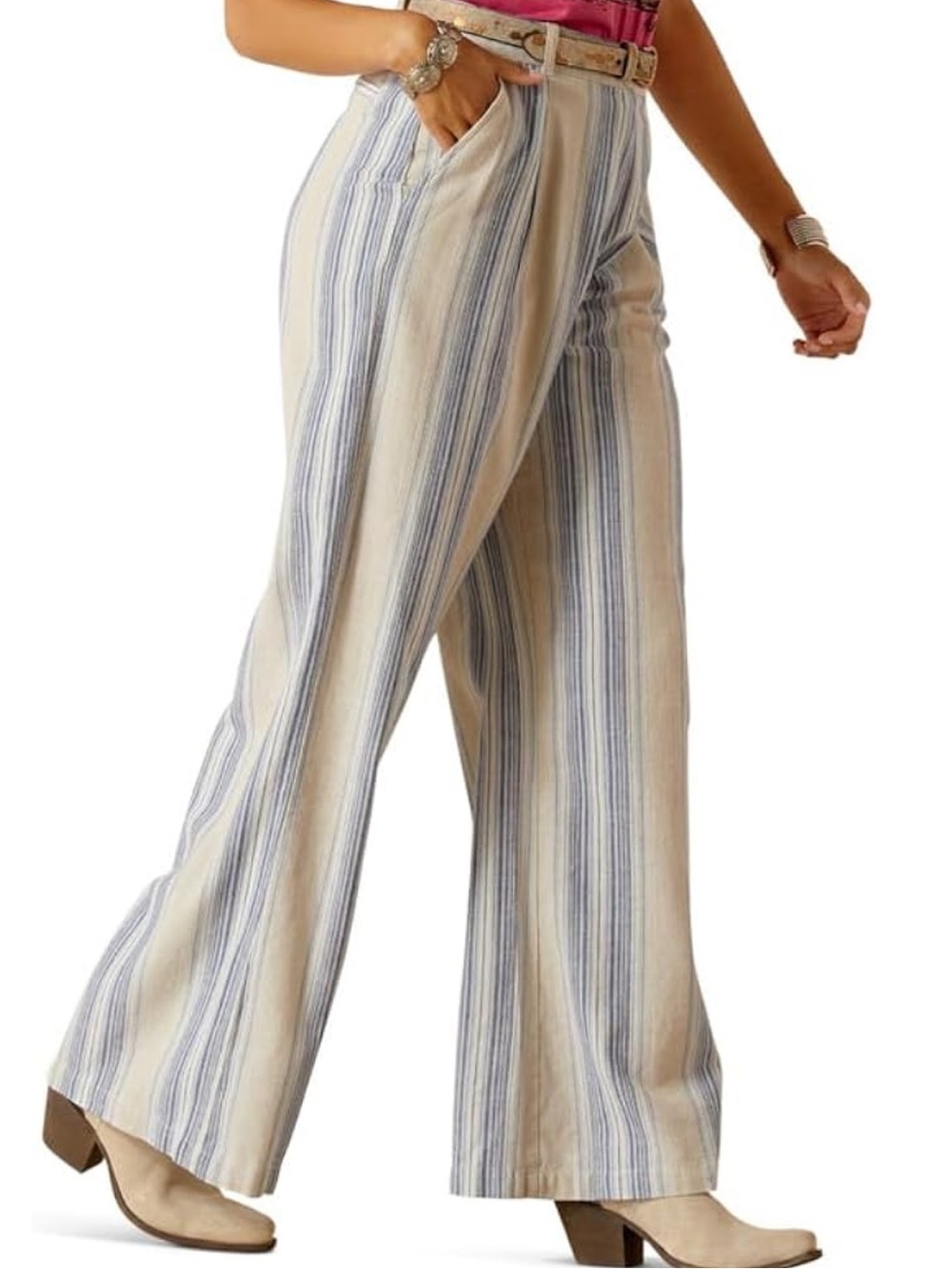 Ariat Cream and Blue Striped Wide-Leg Pants